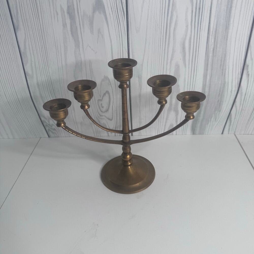 Vintage Brass Candelabra MCM 5 Candle Candlestick Holder